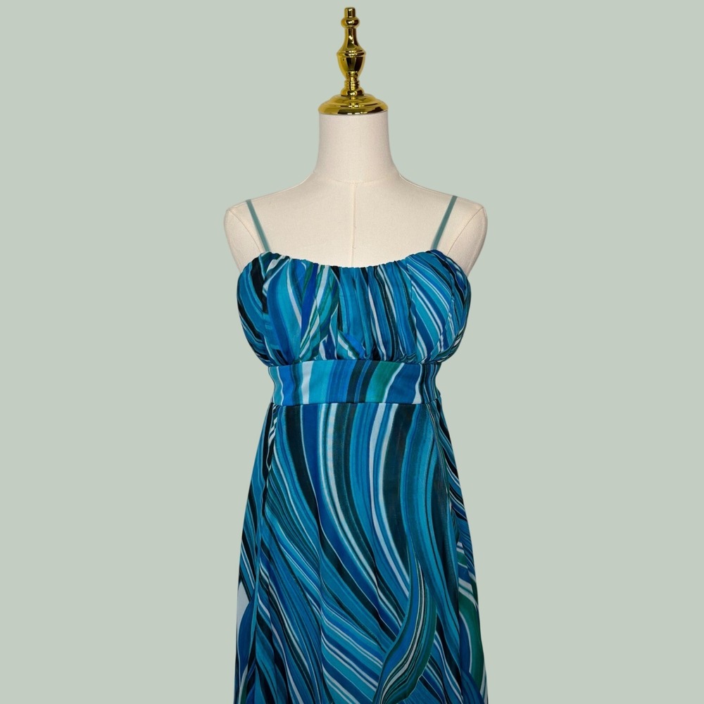 zuleyka rivera miss universe 2006 blue white midi ruffles dress mesh y2k coastal